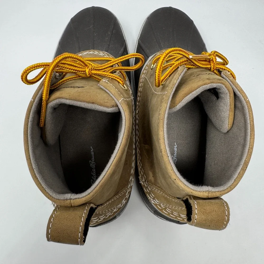 Eddie Bauer Hunt Pac Duck Boots Brown Leather Waterproof Rubber Ankle Women's 10